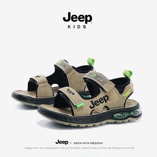 Jeep儿童凉鞋夏季透气防滑男童运动鞋2024夏款女中大童沙滩鞋露趾 卡其 31码 鞋内长约19.7cm