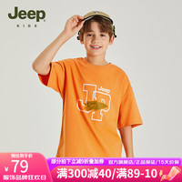 Jeep吉普童装男童短袖T恤2024年夏装儿童字母印花百搭T桖 橘色 140cm 【身高135-145】
