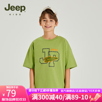 Jeep吉普童装男童短袖T恤2024年夏装儿童字母印花百搭T桖 橄榄绿 150cm 【身高145-155】
