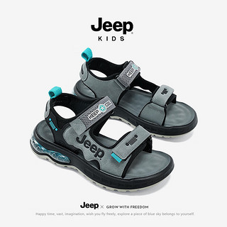 Jeep儿童凉鞋夏季透气防滑男童运动鞋2024夏款女中大童沙滩鞋露趾 灰色 26码 鞋内长约16.3cm