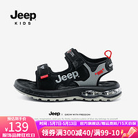 Jeep儿童凉鞋夏季透气防滑男童运动鞋2024夏款女中大童沙滩鞋露趾 黑色 33码 鞋内长约21.0cm