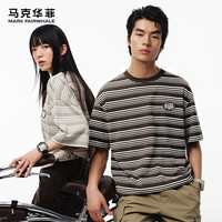 马克华菲圆领短袖T恤男半袖条纹上衣2024宽松夏季休闲T恤衫 701卡其 XL