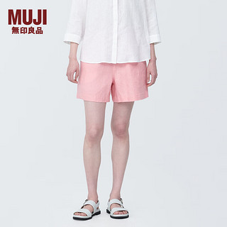 无印良品（MUJI）女式 麻 短裤 裤子女款夏款 BE1SLC4S 粉红色 L (165/70A)