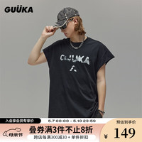 古由卡(GUUKA)LAB沙丘废土风透气舒适背心男夏潮 复古水洗不易变形上衣宽松 黑色 S