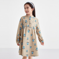Annil安奈儿童装女童长袖连衣裙春秋装灯芯绒面料时尚款裙子 杏调花 110cm