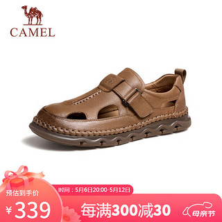 骆驼（CAMEL）柔软牛皮透气镂空耐磨大底经典休闲凉鞋男士 G14M201626 黄棕 44 