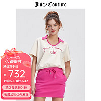 JUICY COUTURE【设计感】橘滋T恤女夏季美式休闲POLO衫撞色V领短袖上衣 奶油白 S