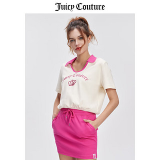 JUICY COUTURE【设计感】橘滋T恤女夏季新款美式休闲POLO衫撞色V领短袖上衣