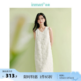 茵曼（INMAN）优雅蕾丝花朵连衣裙2024夏季女装无袖遮肉显瘦气质裙子 梨花杏 S