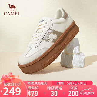 骆驼（CAMEL）德训鞋女反绒拼色系带平跟休闲板鞋 L24S245625