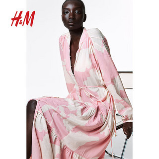 H&M2024夏季女装分层长款连衣裙1239045 浅粉色/花卉 170/116