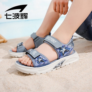 七波辉男童凉鞋儿童鞋子2024夏季透气大童凉鞋沙滩鞋 蓝色 33