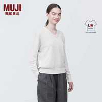無印良品 MUJI(無印良品 ) 女式 防紫外线麻混V领毛衣 长袖 针织衫 女款 防晒衣 BA1OHA4S 浅灰色 XL 165/92A