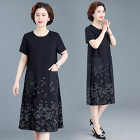 梵花秀中年胖夏装连衣裙短袖2022大码40岁50中老年人女洋气裙子 高品质连衣裙 3XL穿140-155斤