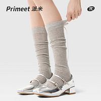 PRIMEET/派米 灰色小腿袜女夏季蝴蝶结袜子日系甜美堆堆袜春秋长袜