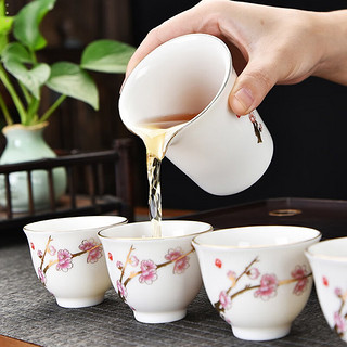 空座汀羊脂玉茶具套装家用白瓷陶瓷整套功夫喝茶杯盖碗茶壶茶杯泡茶器 千里江山 九件套