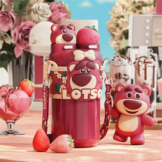 Disney 迪士尼 儿童保温杯草莓熊吸管杯316不锈钢女大容量可爱水杯便携