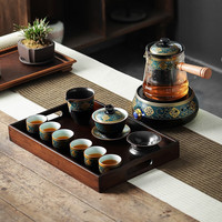 领艺古韵玻璃煮茶器电陶炉陶瓷茶具套装家用办公煮茶壶养生普洱黑茶蒸茶器电陶炉 【整套带茶杯】古韵煮茶配典雅+盖碗9头+托盘中