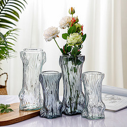 盛世泰堡 玻璃花瓶富貴竹水培容器大花瓶客廳桌面裝飾擺件灰色發財樹19cm