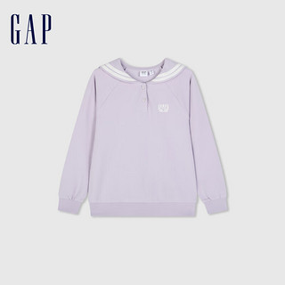 Gap女童2024春季logo学院风水手领毛圈长袖卫衣上衣890212 淡紫色 130cm (S)亚洲尺码