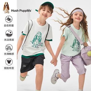 暇步士（Hush Puppies）童装儿童男女童2024夏季圆领衫短袖轻薄舒适青春活力 芥末绿 160cm