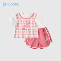 JELLYBABY宝宝短袖夏装运动童装儿童分体2024女童夏季套装 粉色 100cm