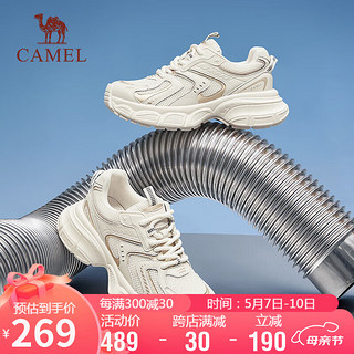 骆驼（CAMEL）老爹鞋女百搭拼接撞色厚底运动休闲鞋 L24S283636 米/金 37