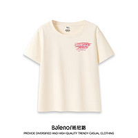 班尼路粉色短袖t恤女2024油画涂鸦设计感上衣女修身显瘦半袖 白-幸运色粉K XL