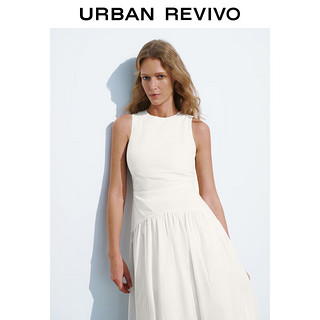 URBAN REVIVO 女装时尚休闲简约压褶长款无袖连衣裙 UWH740026 米白 M