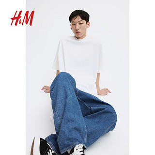 H&M男装T恤2024年夏季休闲柔软棉质直筒圆领短袖上衣1074658 白色 175/108