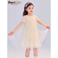 PawinPaw卡通小熊童装24年夏女童网纱绣花连衣裙 Yellow黄色/30 150