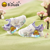 B.Duck小黄鸭童鞋女童软底运动鞋闪灯发光鞋儿童亮灯跑鞋5015A白紫24 24码适合脚长13.7-14.2cm