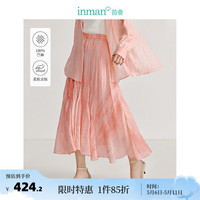 茵曼（INMAN）100%苎麻扎染粉色花半身裙2024夏季女装新款不规则打揽中长裙 粉色花
