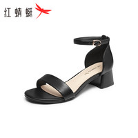 红蜻蜓 RED DRAGONFLY2024夏季粗跟通勤一字带简约凉鞋女高跟鞋 WLK24194