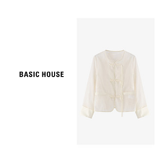 Basic House/百家好长袖短款时尚休闲新中式复古外套-B0624H5X832 白色 M85-115斤