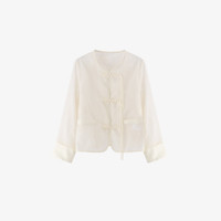 Basic House/百家好长袖短款时尚休闲新中式复古外套-B0624H5X832 白色 M85-115斤