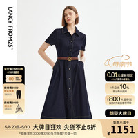 朗姿棉质法式衬衫裙高级感连衣裙夏季新款长裙 月夜深蓝色2 XL