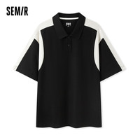 森马(Semir)POLO衫男2024夏季撞色拼接落肩短袖上衣小宽松男装109324115113 M 黑色调00399