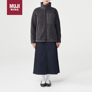 MUJI 無印良品 无印良品（MUJI）男女通用羊羔绒拉链夹克短外套无性别 深灰色 男女通用Ｓ－Ｍ