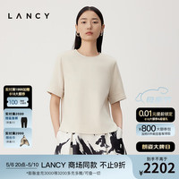 朗姿/LANCY2024夏季纯色圆领薄款短袖t恤简约百搭宽松衬衫女 浅灰色 S