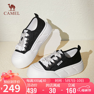 骆驼（CAMEL）板鞋女中式绣花缎面拼接珍珠饰扣厚底休闲鞋 L24S548655 黑色 40 