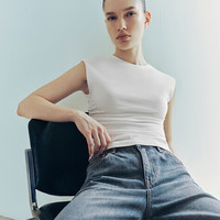 URBAN REVIVO 女士时尚百搭侧腰褶皱无袖圆领T恤 UWG440092 本白 S