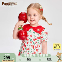 PawinPaw卡通小熊童装24年夏季女宝满印蝴蝶结连衣裙甜美洋气 Red红色/20 100