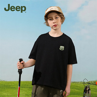 Jeep儿童短袖T恤季女大童运动速干衣修身休闲上衣男童 黑色-1351 140cm