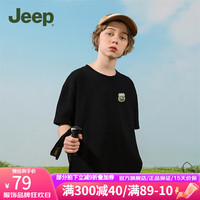 Jeep儿童短袖T恤季女大童运动速干衣修身休闲上衣男童 黑色-1351 175cm
