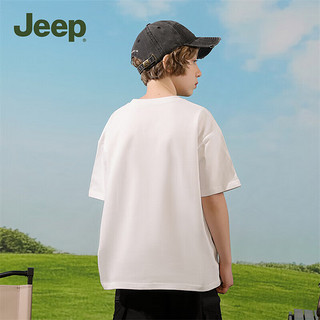 Jeep儿童短袖T恤季女大童运动速干衣修身休闲上衣男童 白色-1352 175cm