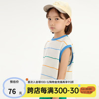 papa【pao】爬爬夏季儿童t恤细条纹男女大童印花无袖背心洋气可爱