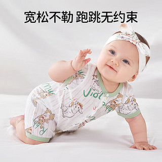欧孕（OUYUN）婴儿连体衣夏季婴幼儿衣服男女宝宝薄款短袖哈衣爬服 音乐兔 73码
