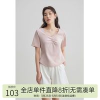 大码女装短款显瘦钻石领t恤女夏季微胖mm设计感短袖上衣