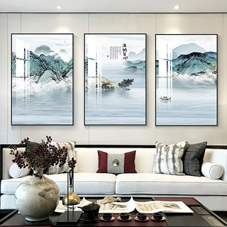城篇 新中式客厅装饰画2024年新款三联画沙发背景墙画现代简约山水挂画 3 50*70cm